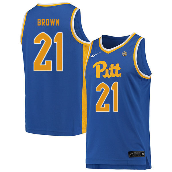 Men #21 Terrell Brown Pitt Panthers College Basketball Jerseys Sale-Blue